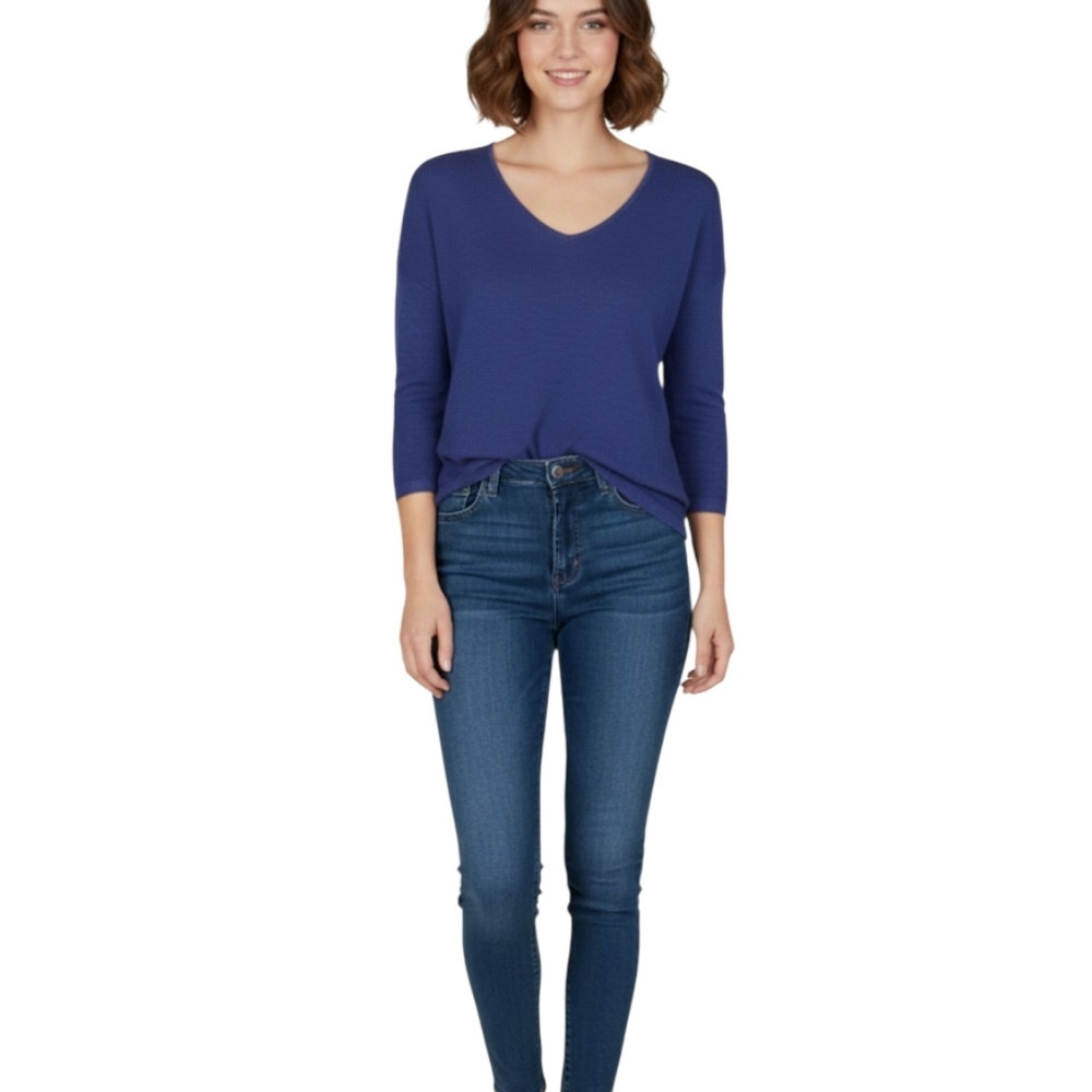 NWT‎ J. Jill Ink Blue Airy Weave Linen Blend Top Size Small Tall
